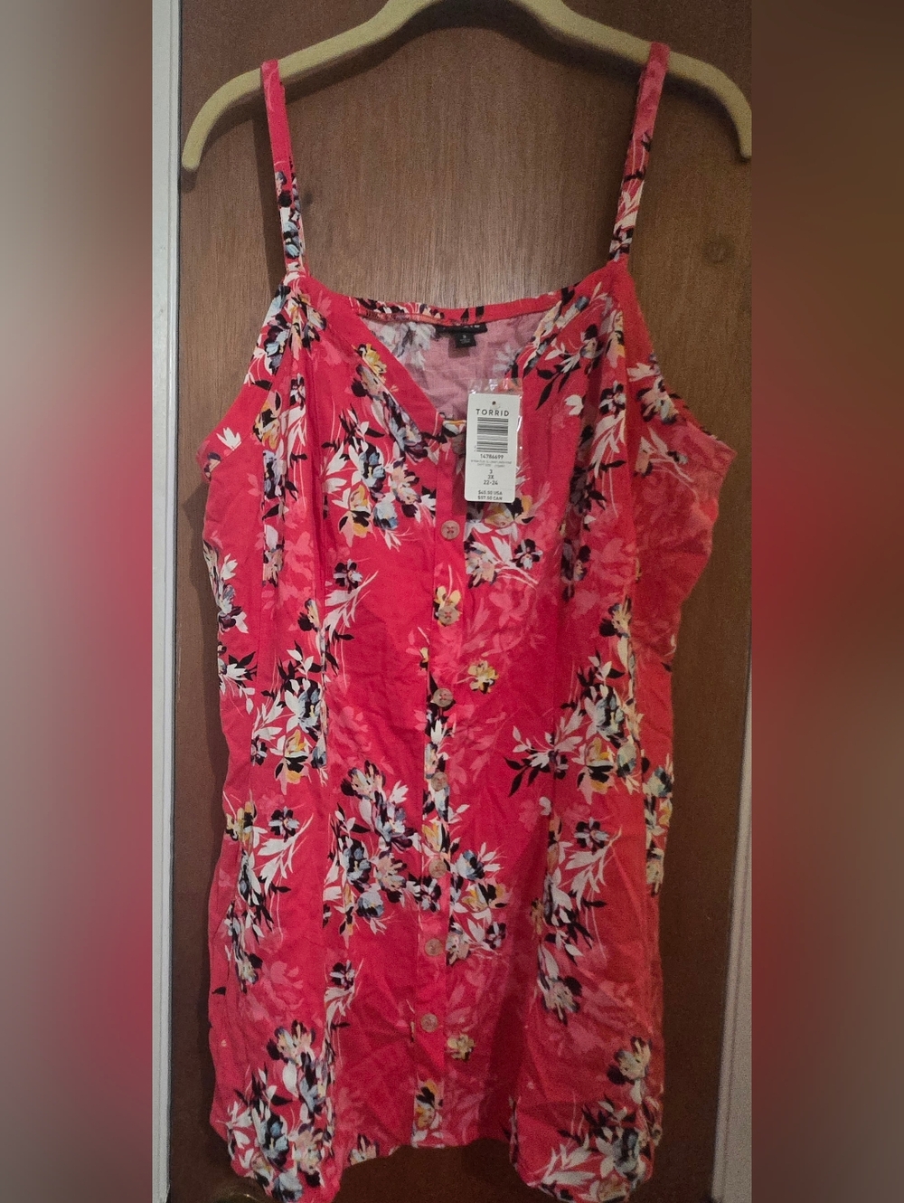 torrid Coral-Red Floral Button Cami